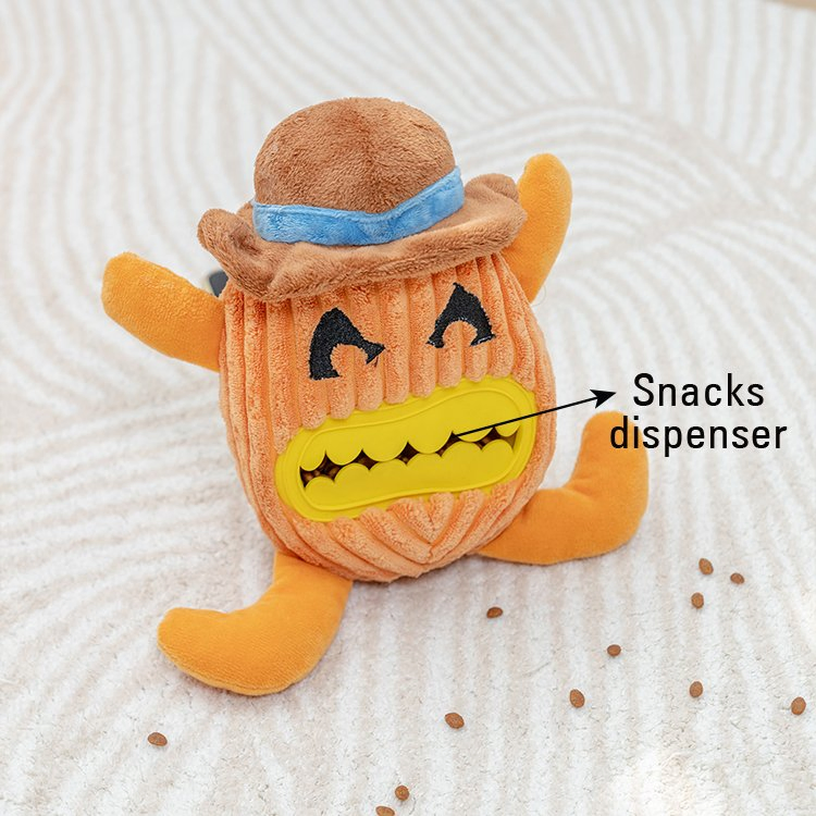Juguete interactivo para perros de Halloween con diseño nuevo, elegante y divertido de calabaza de felpa con fuga de comida y TPR