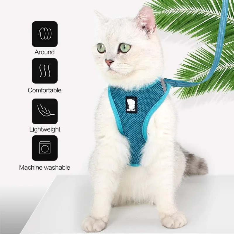 Arnés para gatos con correa suave de malla transpirable reflectante, arnés para caminar perros y gatos, ajustable para gatitos y cachorros, accesorios para gatos