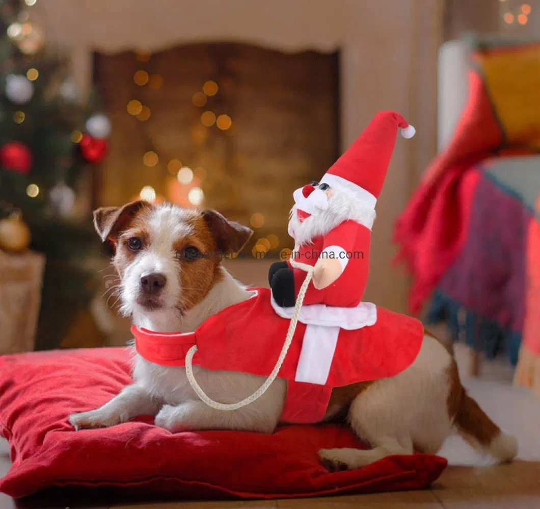 Disfraz de perro divertido de Santa Claus montando, ropa navideña para mascotas, ropa de fiesta Esg12467
