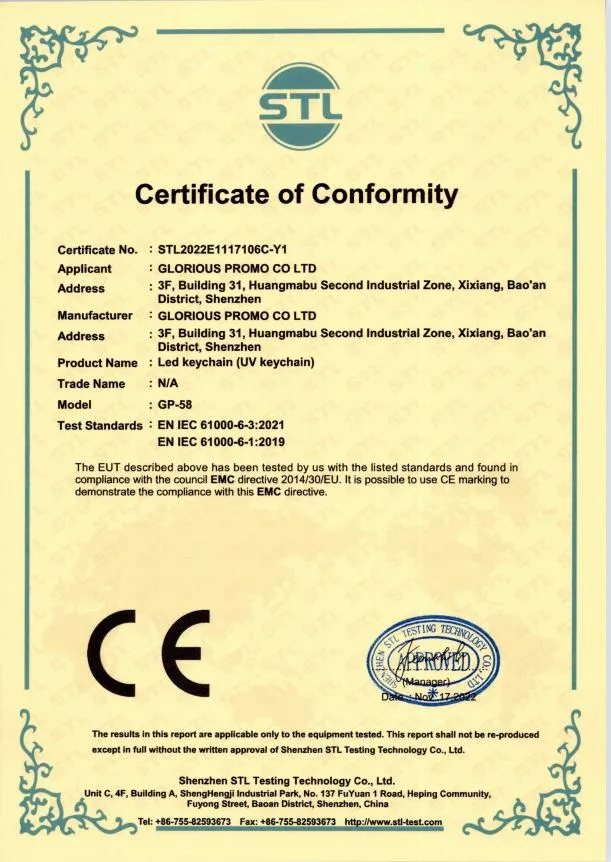 Certificado oficial de control de calidad del producto