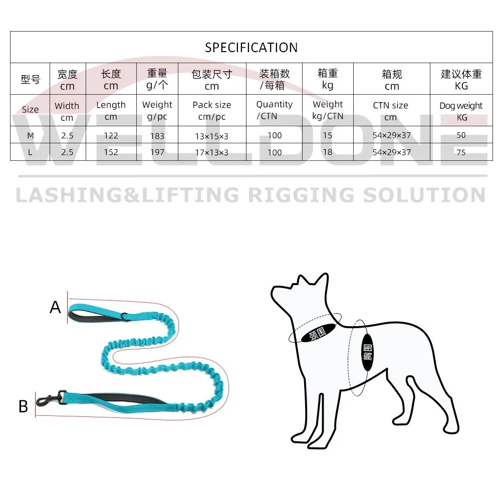 Correa para perro elástica bungee reflectante con doble mango y absorción de impactos