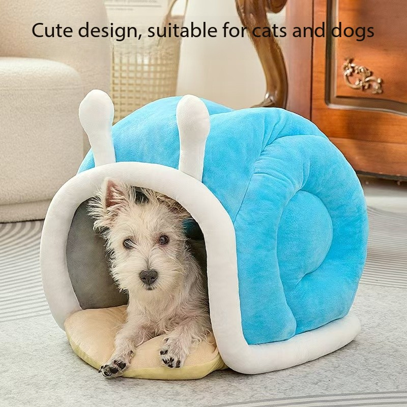Cama para perros y gatos en forma de caracol, semi cerrada, discreta y segura, moderna, de felpa cómoda para el invierno