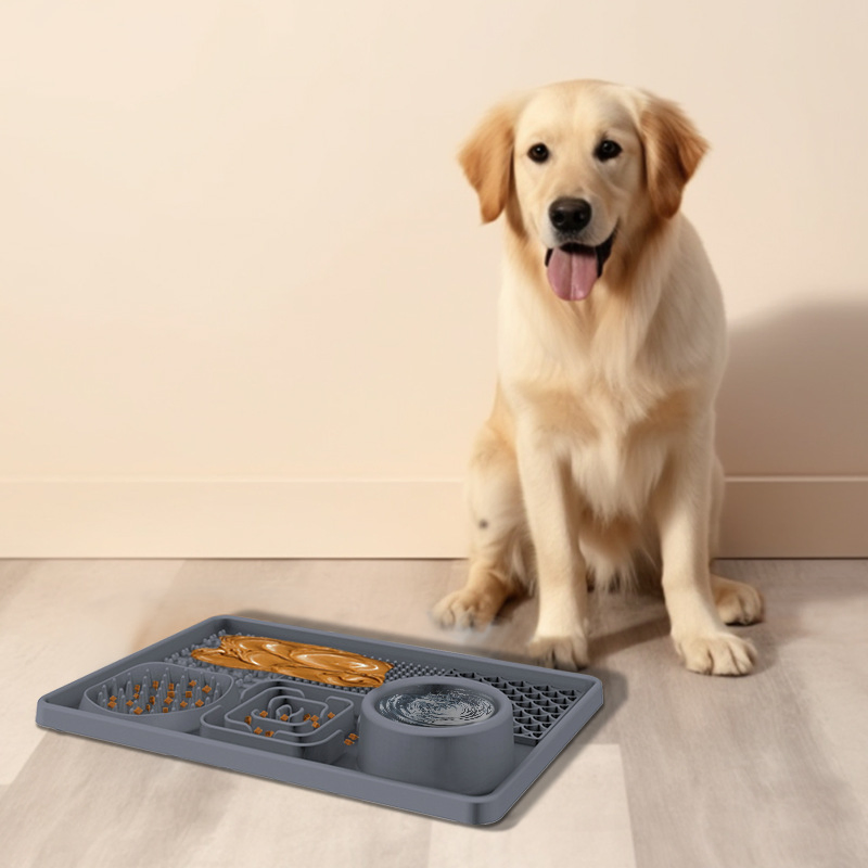 Nuevo cuadrado rectangular antideslizante alimentador lento de silicona para perros, alfombrilla de lamido