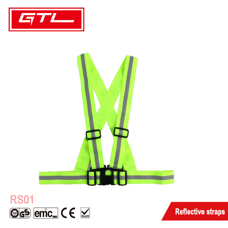 Chaleco de seguridad ajustable alto con visibilidad reflectante y franjas, correas reflectantes -RS01