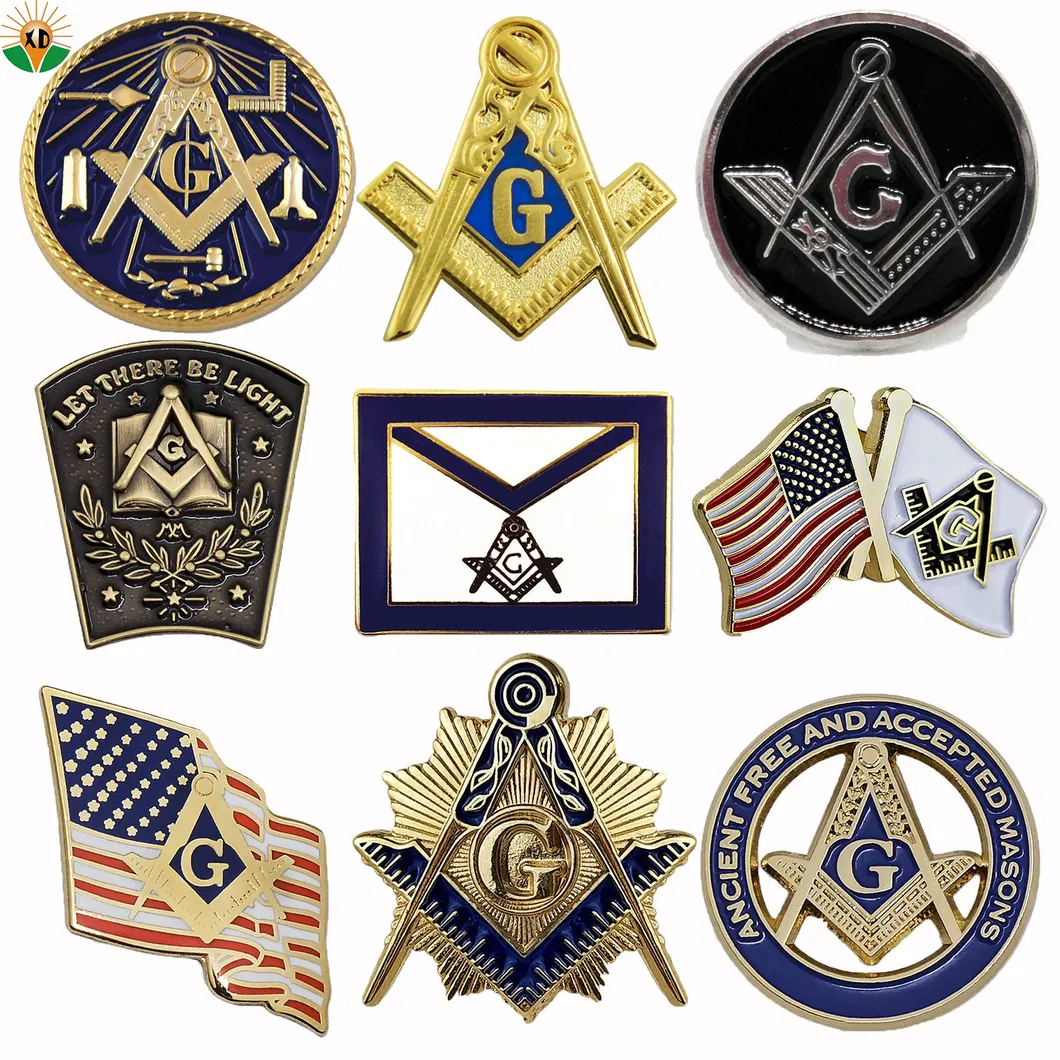 Pin de esmalte personalizado, insignias de pecho de diseñador de China, cuerda personalizada, precio al por mayor, artesanías de metal, masonic, pin de fútbol de alta calidad chapado en oro, insignia para regalo de recuerdo
