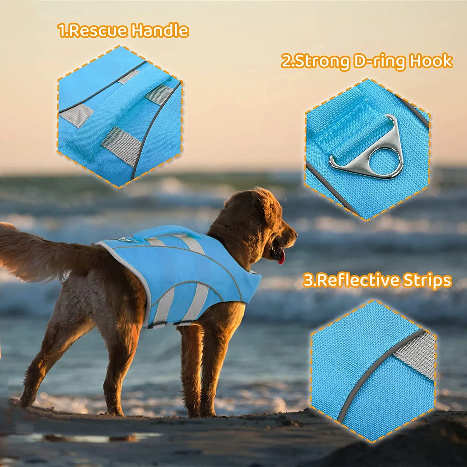 Chaleco salvavidas para perros reflectante, ajustable y seguro para mascotas