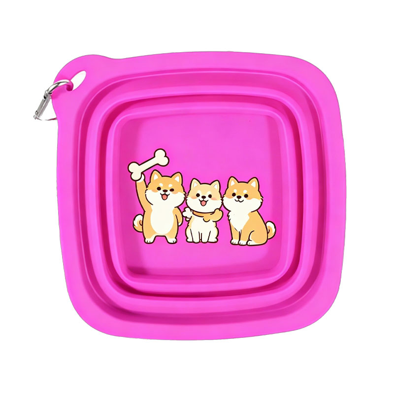 Tazón de viaje de silicona colapsable para mascotas, tazón de alimentación portátil con estampado de gato y perro con mosquetón