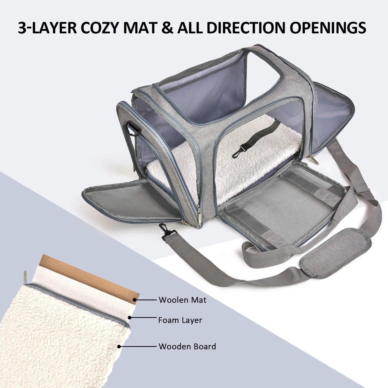 Bolsa transportadora expandible y plegable para mascotas para viajar con ventanas de malla transpirable, diseño duradero y ligero para gatos y perros pequeños, uso en interiores y exteriores