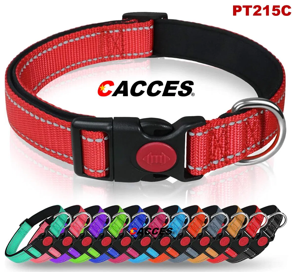Collar de perro de nylon reflectante con hebilla de seguridad, collares ajustables para mascotas con acolchado de neopreno suave para cachorros pequeños, perros y gatos medianos y grandes, 12 opciones de color
