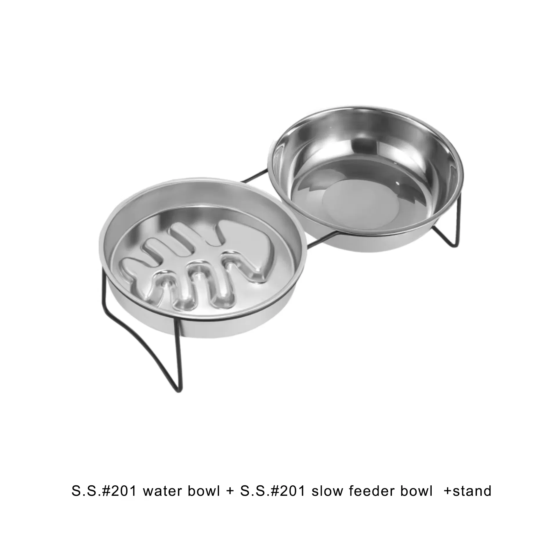 Comederos de acero elevados con 2 cuencos para gatos y perros de alimentación lenta