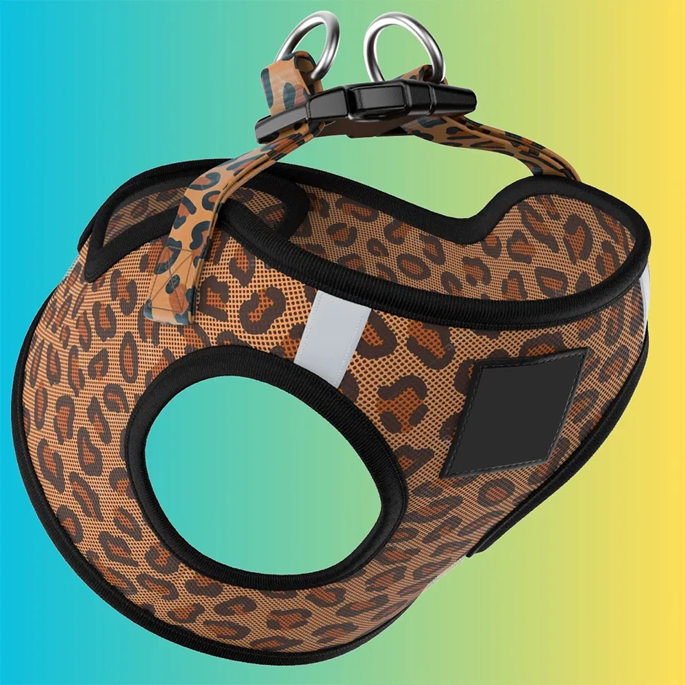 Arnés para mascotas con diseño anti estrangulación de leopardo, ajustable y ligero, para perros y gatos pequeños y medianos