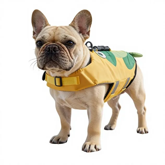 Chaleco de seguridad para mascotas de color amarillo con flotabilidad y asa de rescate para perros pequeños