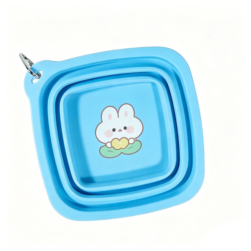 Tazón de viaje de silicona colapsable para mascotas, tazón de alimentación portátil con estampado de gato y perro con mosquetón