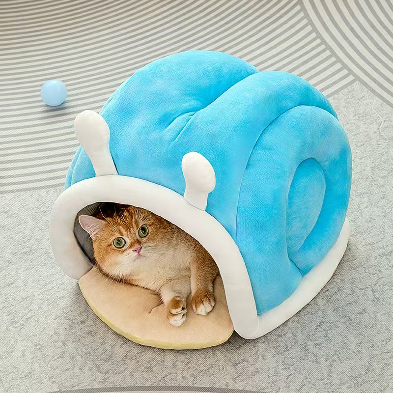 Cama para perros y gatos en forma de caracol, semi cerrada, discreta y segura, moderna, de felpa cómoda para el invierno