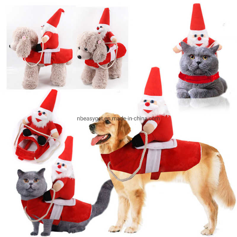Disfraz de perro divertido de Santa Claus montando, ropa navideña para mascotas, ropa de fiesta Esg12467