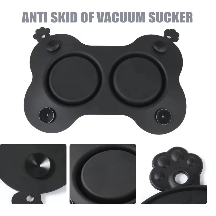 Cuencos de alimentación elevados de silicona plegables para perros, cuencos de alimentación de acero inoxidable, alimentador lento