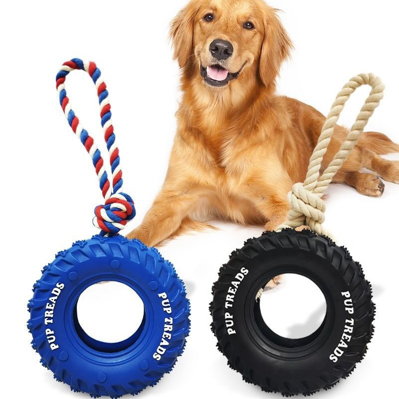 Juguete de masticar de cuerda dispensador de comida para perros interactivo de goma duradera