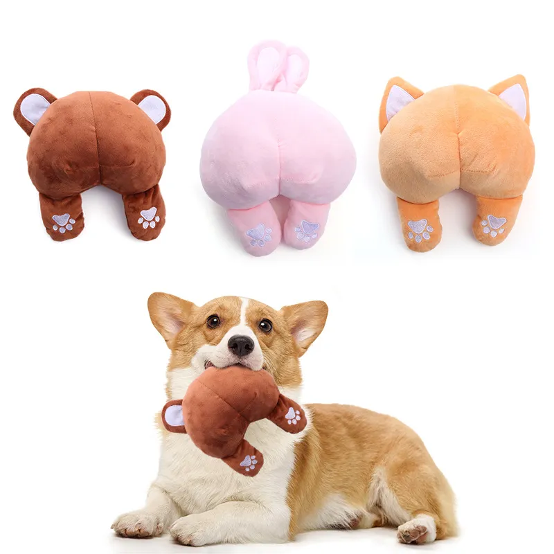 Juguete interactivo para perros de forma de trasero suave y esponjoso, con sonido, diseño creativo de suministros para mascotas