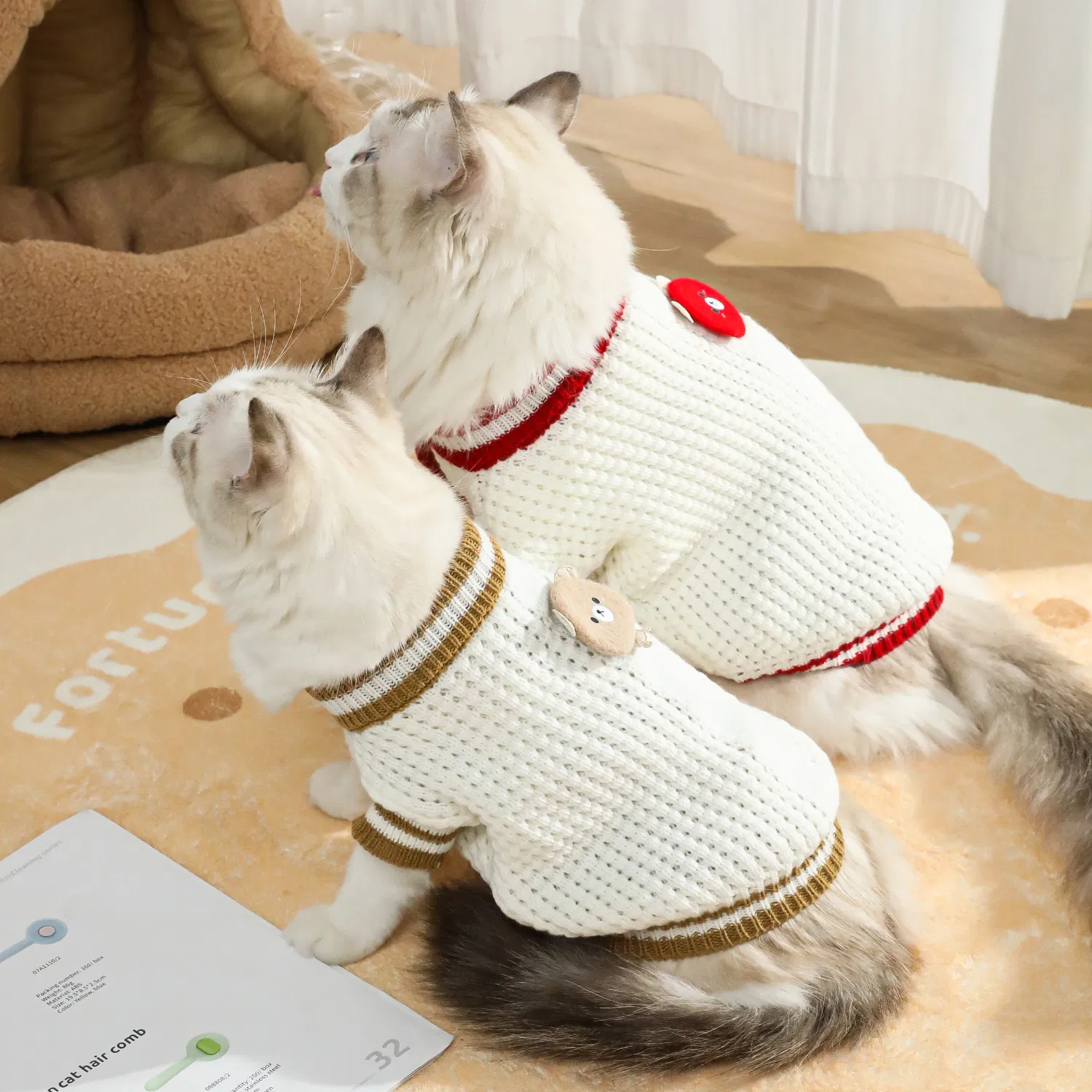 Nuevas Ropa para Gatos Suéter de Acrílico con Oso de Caricatura para Perros y Gatos de Tamaño Pequeño y Mediano Chaleco de Punto Cálido Ropa para Mascotas