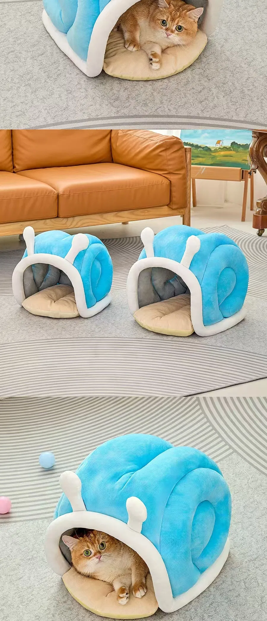 Cama para perros y gatos en forma de caracol, semi cerrada, discreta y segura, moderna, de felpa cómoda para el invierno