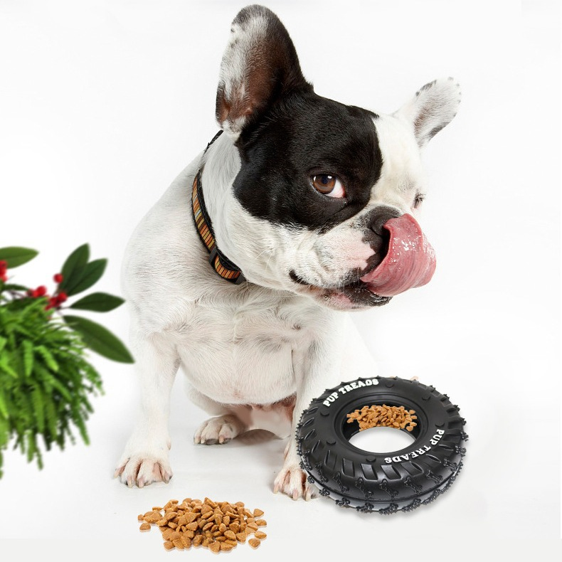 Juguete de masticar de cuerda dispensador de comida para perros interactivo de goma duradera