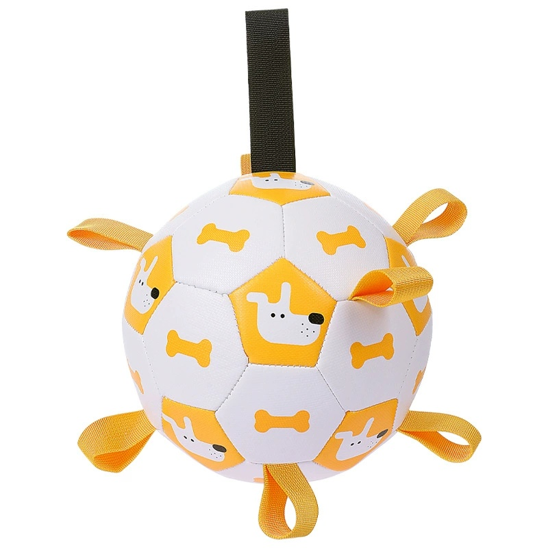 Venta al por mayor de fábrica pelota de fútbol resistente a mordeduras para mascotas, estilos de felpa con campanas, juguete interactivo de entrenamiento para perros, logo personalizado disponible