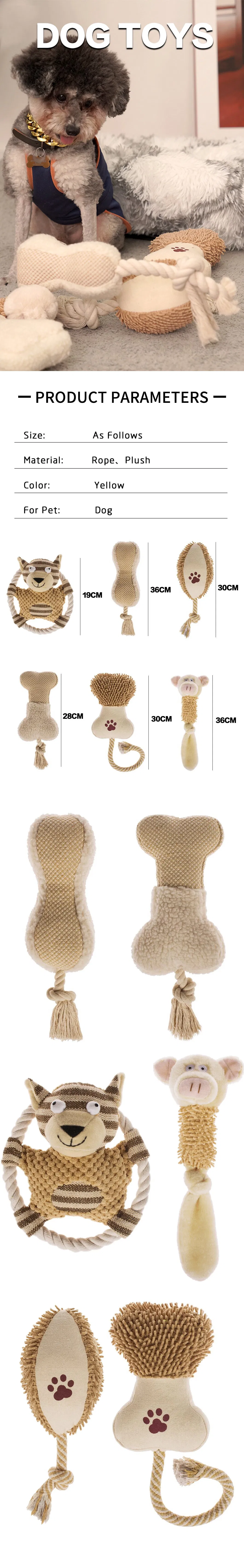Juguetes de peluche interactivos para perros, forma de cuerda de algodón para masticar y que hace ruido