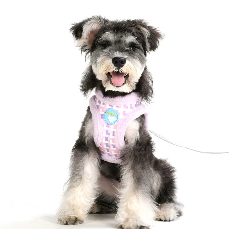 Conjunto de arnés y correa para perro y gato, suave y de felpa, con correa reflectante para mascotas, correa de pecho para perros pequeños, collar para chihuahuas y yorkies, arnés para perros
