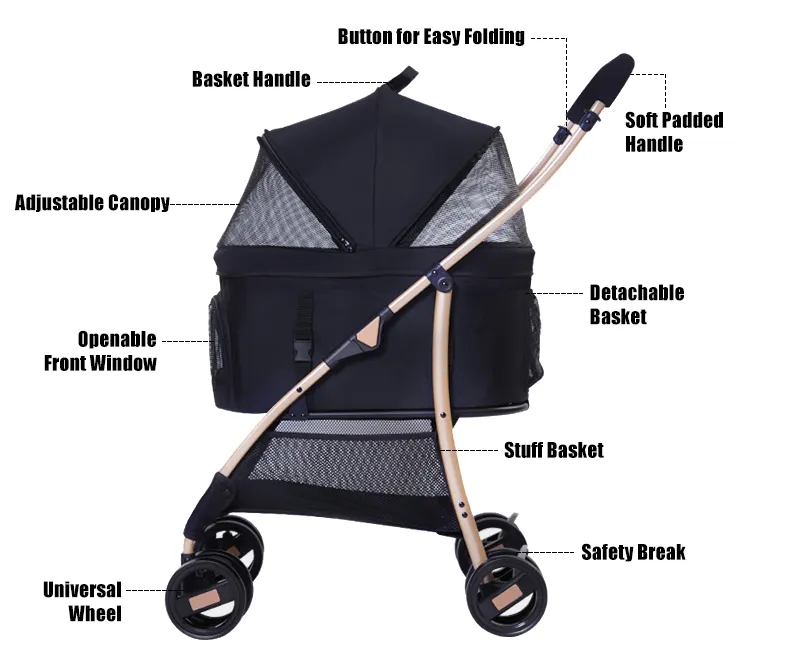 Bolsa de transporte para perros y gatos de tela Oxford con carrito de acero inoxidable