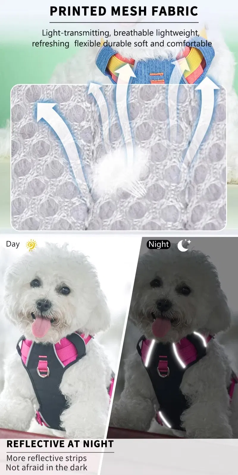 Arnés y correa ajustables con patrón floral de cuero reflectante para perros pequeños y medianos, ideal para paseos al aire libre