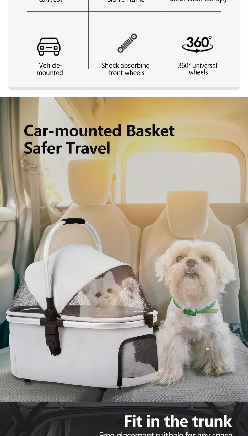 Carrito de lujo plegable al por mayor para mascotas pequeñas, cochecito para perros y gatos con 4 ruedas, transportador ligero de malla