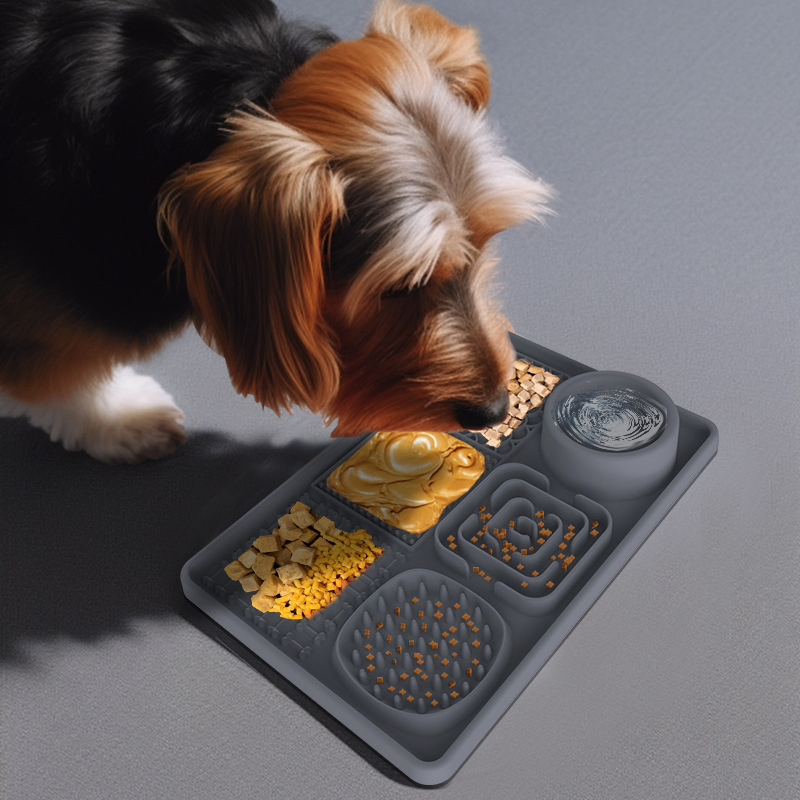 Nuevo cuadrado rectangular antideslizante alimentador lento de silicona para perros, alfombrilla de lamido
