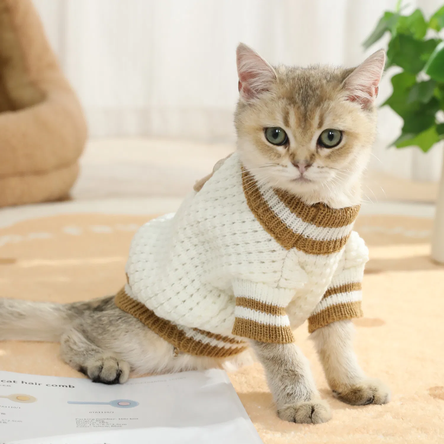 Nuevas Ropa para Gatos Suéter de Acrílico con Oso de Caricatura para Perros y Gatos de Tamaño Pequeño y Mediano Chaleco de Punto Cálido Ropa para Mascotas