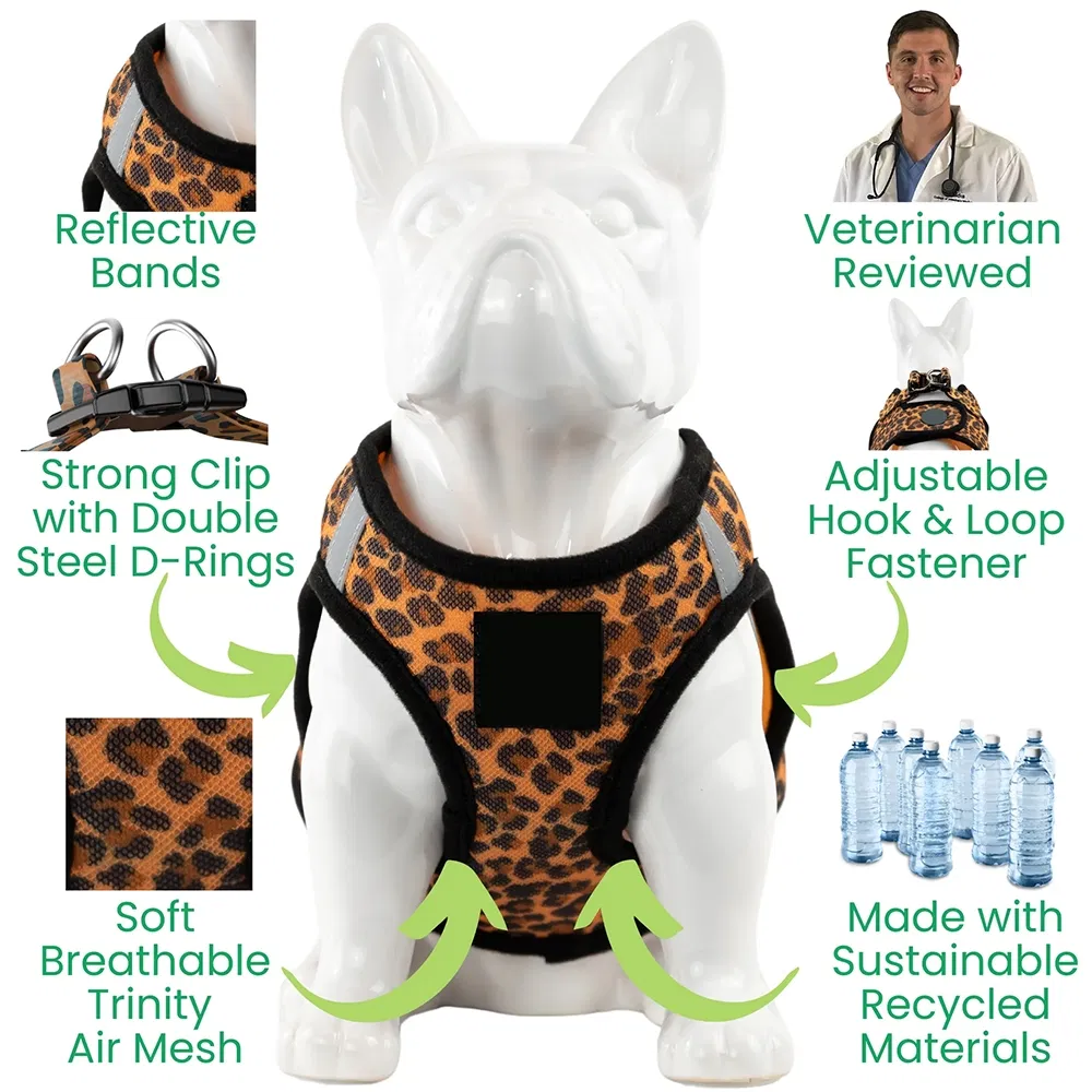 Arnés para mascotas con diseño anti estrangulación de leopardo, ajustable y ligero, para perros y gatos pequeños y medianos