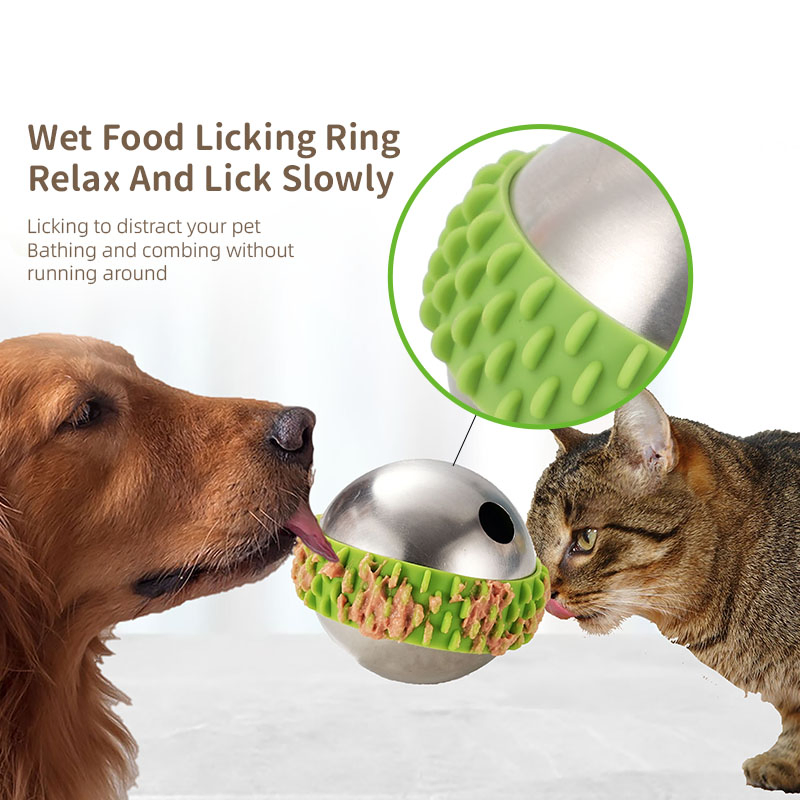 Juguete alimentador interactivo de acero inoxidable y silicona, bola alimentadora lenta clásica moderna para gatos y perros