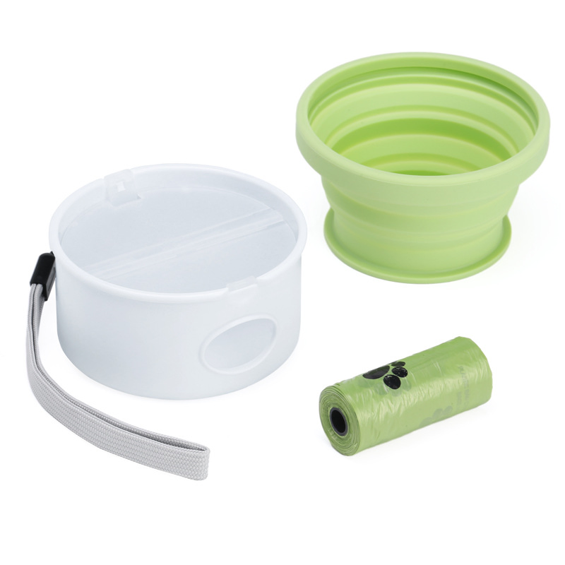 Kit de paseo para mascotas al aire libre de uso múltiple con compartimento de almacenamiento de comida seca adicional, cubiertas internas separadas, dispensador de bolsas para excrementos de perro, soporte para bolsas de excrementos de mascotas