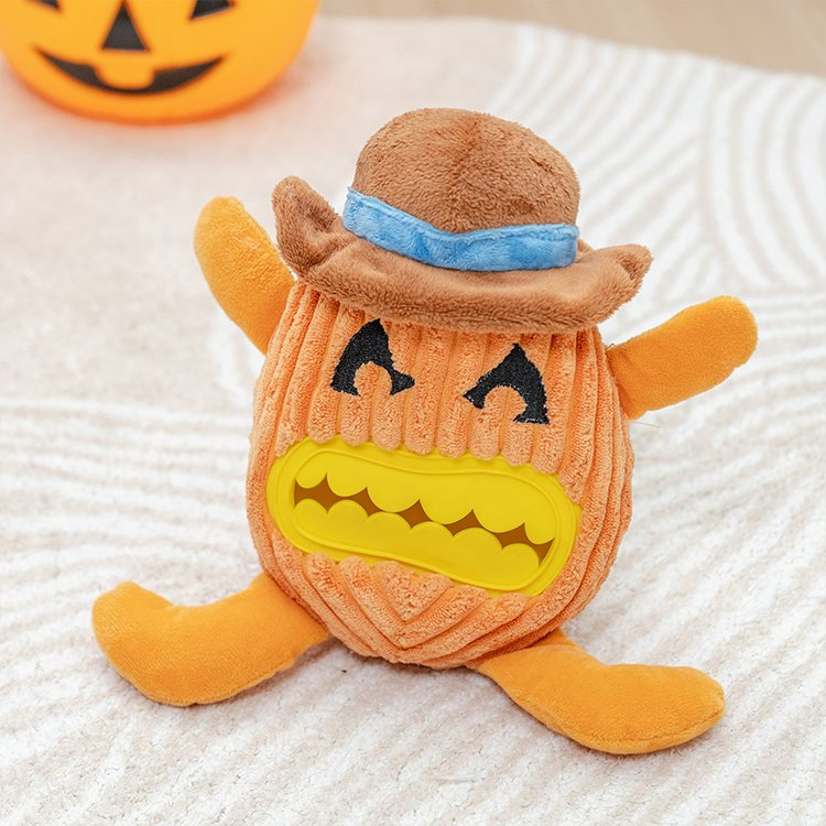 Juguete interactivo para perros de Halloween con diseño nuevo, elegante y divertido de calabaza de felpa con fuga de comida y TPR