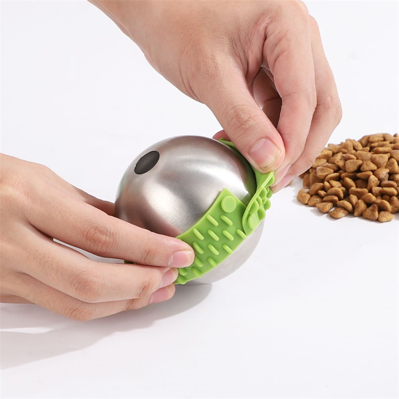 Juguete alimentador interactivo de acero inoxidable y silicona, bola alimentadora lenta clásica moderna para gatos y perros
