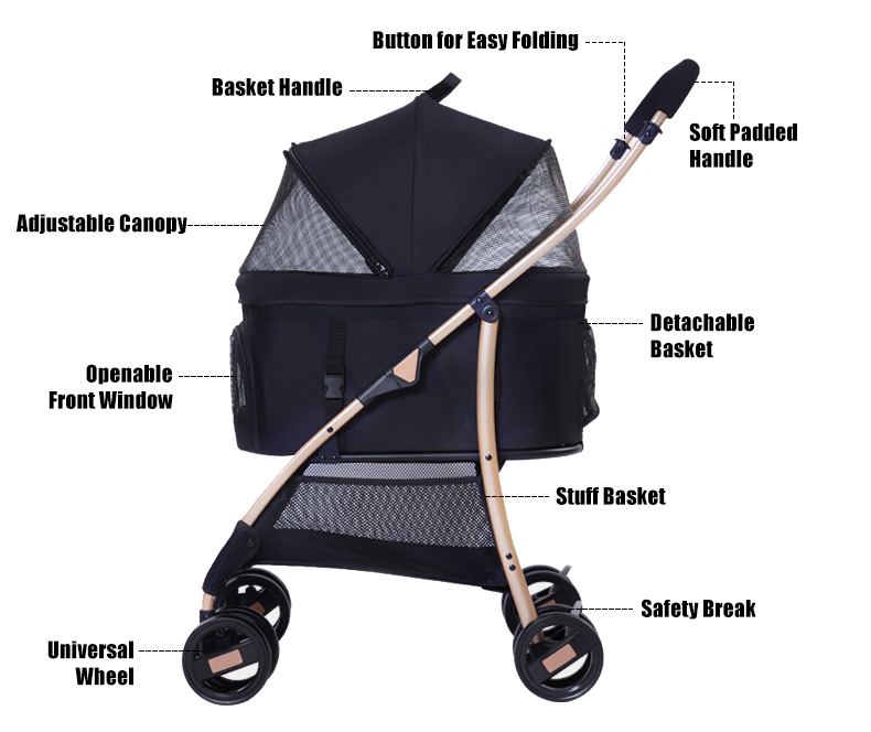 Bolsa de transporte para perros y gatos de tela Oxford con carrito de acero inoxidable