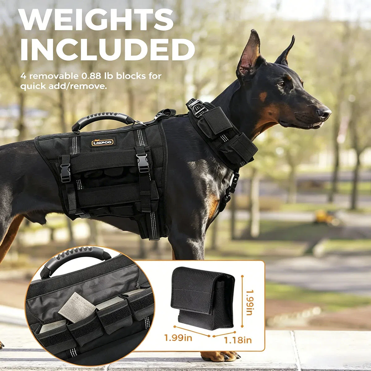 Conjunto de Chaleco y Collar para Perros con 4 Pesas Removibles de 0.88 Lb Equipamiento de Entrenamiento para Perros Medianos y Grandes