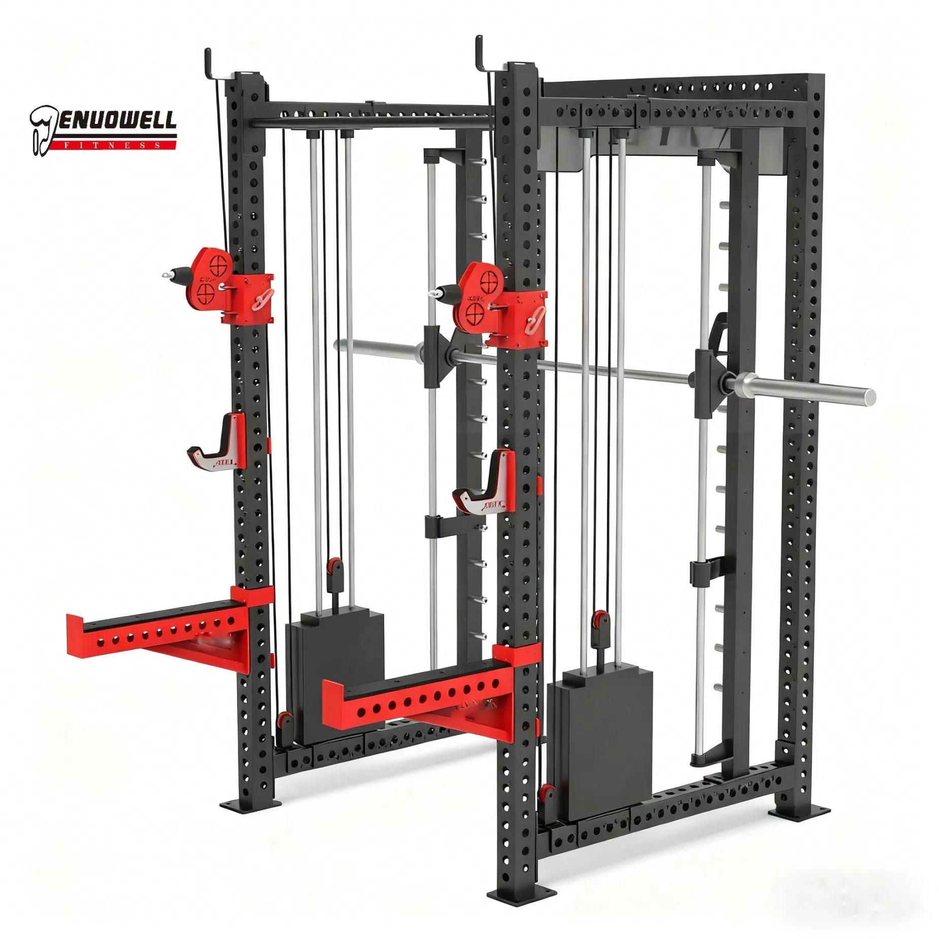 Dual Pulley Iron Functional Trainer Designed with Stainless Steel Bottom Plate Heavy Duty Hooks and Custom Weight Stack Dual Pulley Gym Fitness