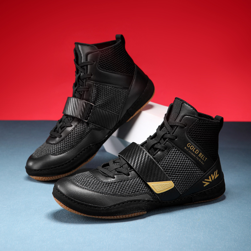Wholesale Rubber Sole Breathable Non-Slip Professional Gym Sports Training Freestyle Combat Wrestling Boots Boxing Shoes for Men
