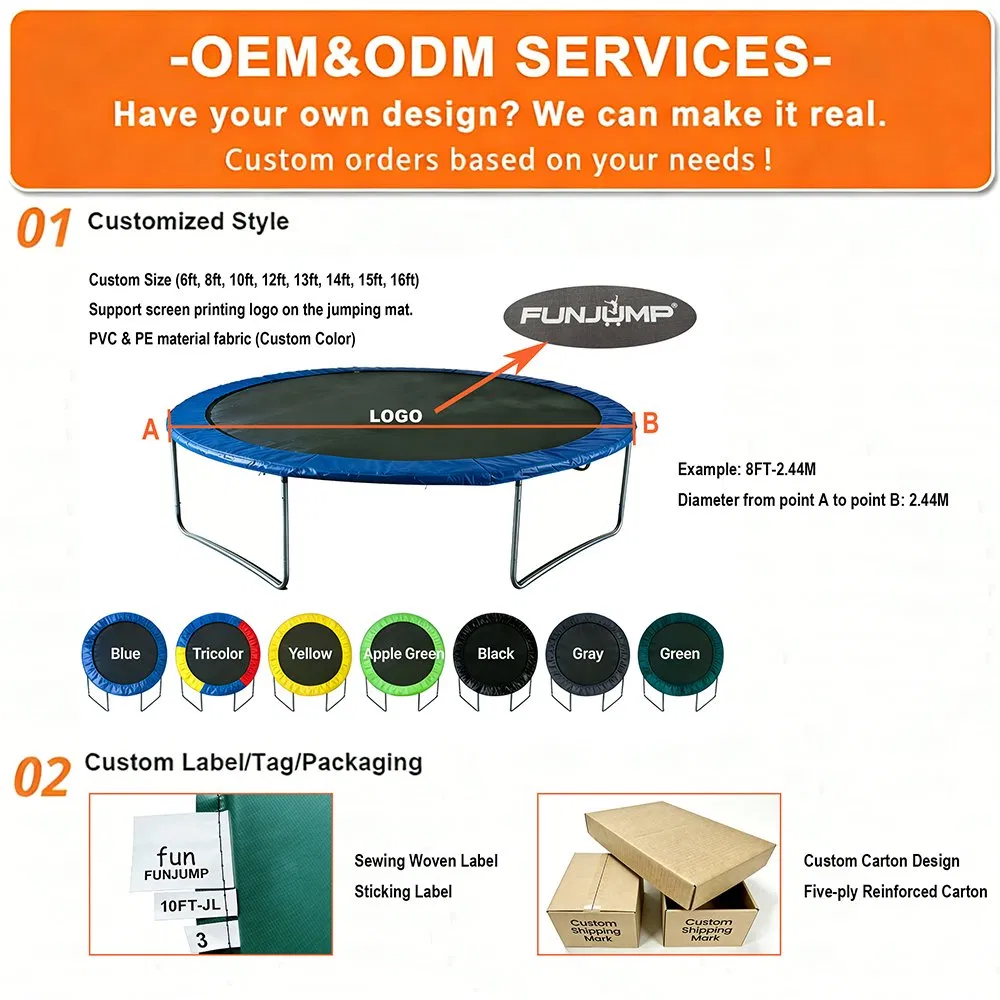 Heavy Duty Steel Frame GS Certified Indoor/Outdoor Recreational Trampoline with Protective Net 10FT-16FT Family Fitness