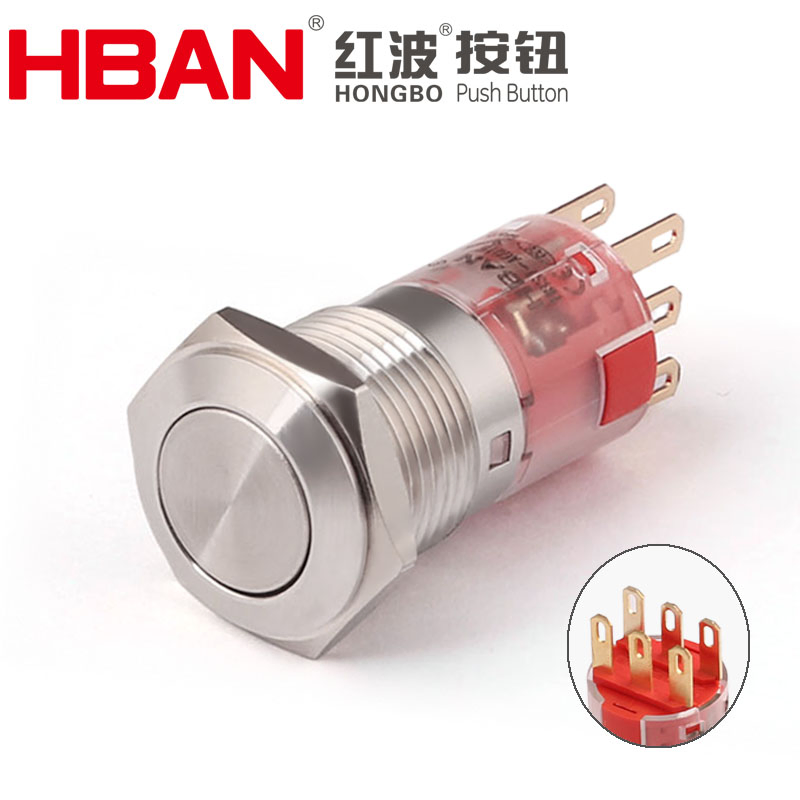 Hban 16mm Flat Head IP67 Waterproof Switch Self-Recovery Stainless Steel Push Button Switch