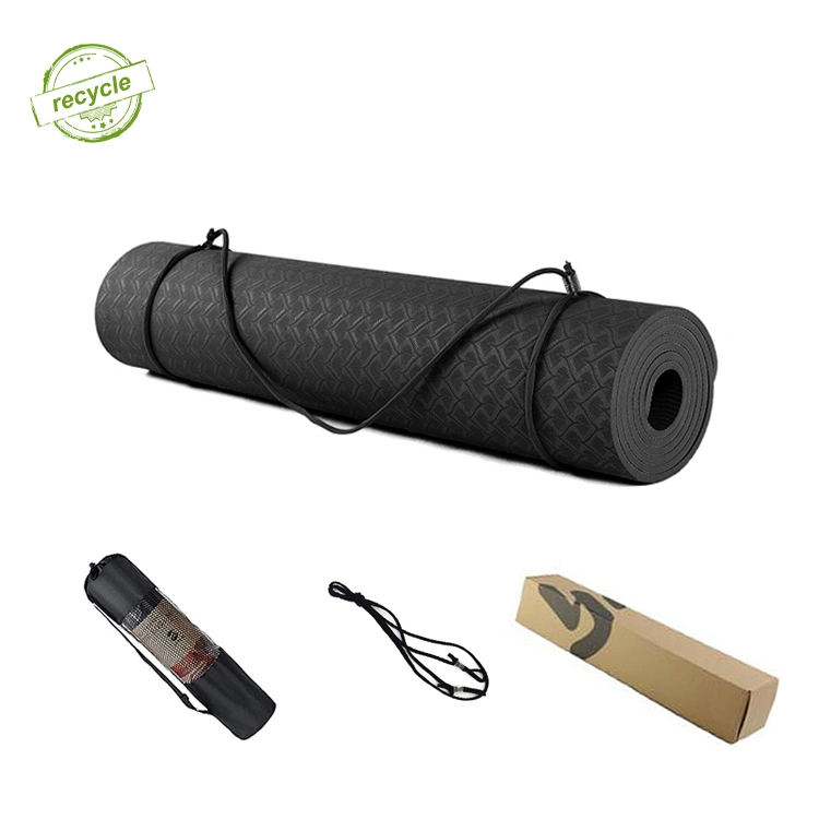 Exercise Workout Sports Non Slip Custom Eco Friendly Sustainable Recyclable Black TPE Yoga Mat