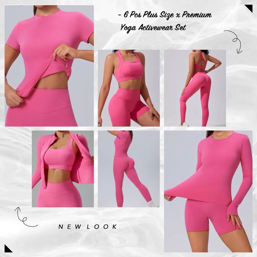 Wholesales 6 PCS Plus Size Activewear New Sports Underwear Fitness Clothes for Women, Sports Bra + Biker Shorts + Yoga Leggings + Jacket Top Set