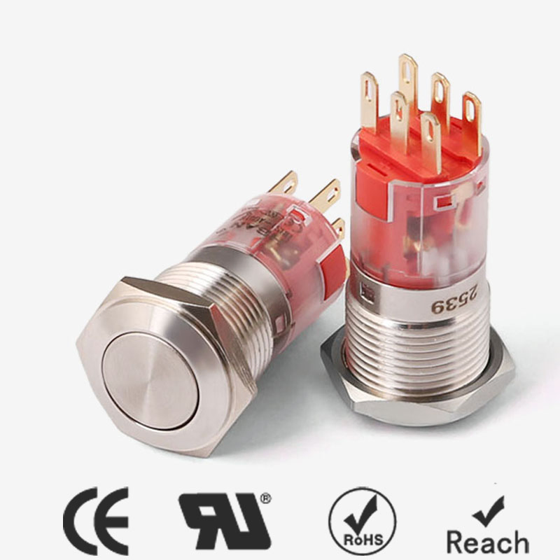 Hban 16mm Flat Head IP67 Waterproof Switch Self-Recovery Stainless Steel Push Button Switch