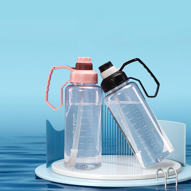 New Large-Capacity Plastic Water Bottle - Outdoor Fitness Portable Sports Water Cup - Transparent Thick Plastic Straw Cup
