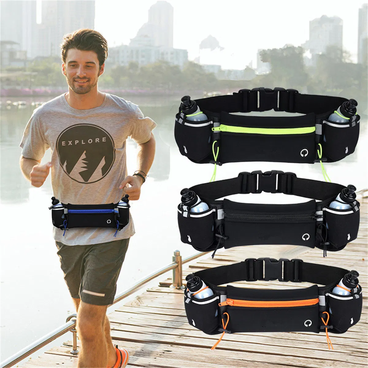 SJ-YB1163 Custom New Outdoor Sports Water Bottle Waist Pack Fitness Fit Running Cell Phone Waist Pack Portable Elastic Marathon Bag