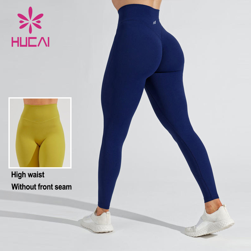 Hucai OEM Custom High-Waist Polyester Spandex Strech Leggings Women Workout Running Active Fitness Gym Yoga Sports Wear